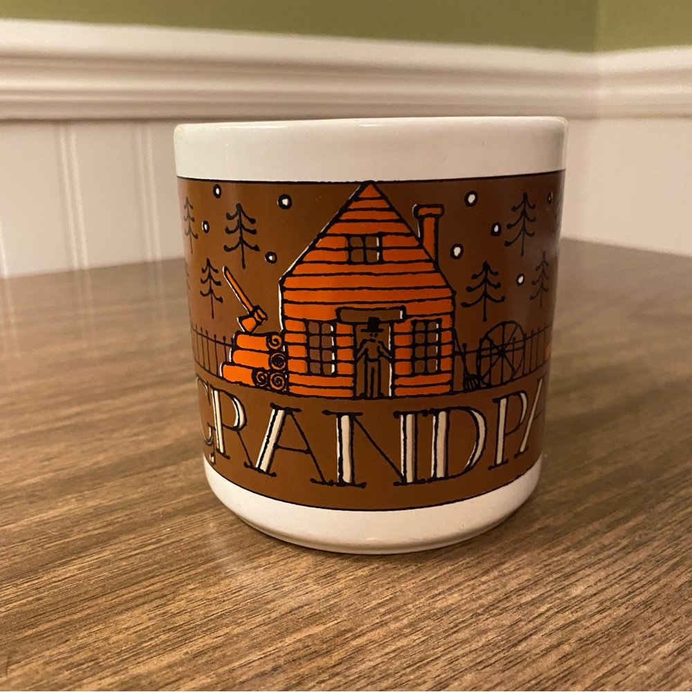 Vtg Houze Alan Wood - Grindley, England Grandpa Log Cabin Coffee Mug - Rare
